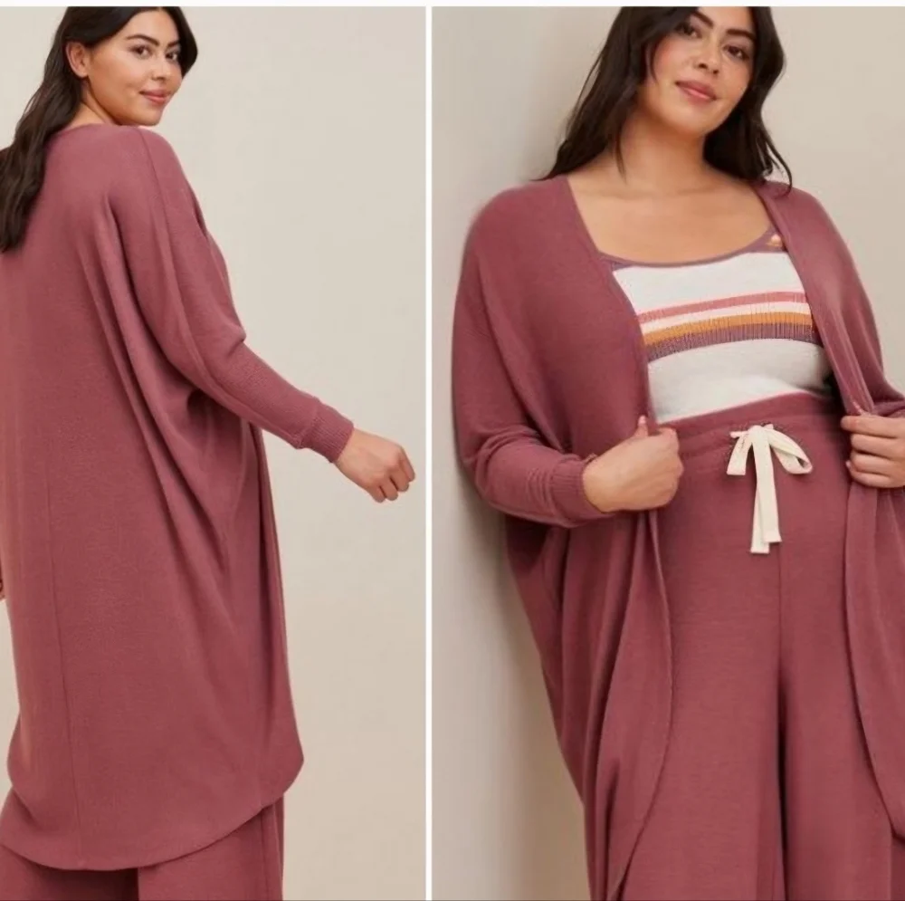 Torrid Sleep Women's Rose Brown Super Soft Ribbed Lounge Cocoon Cardigan 1X